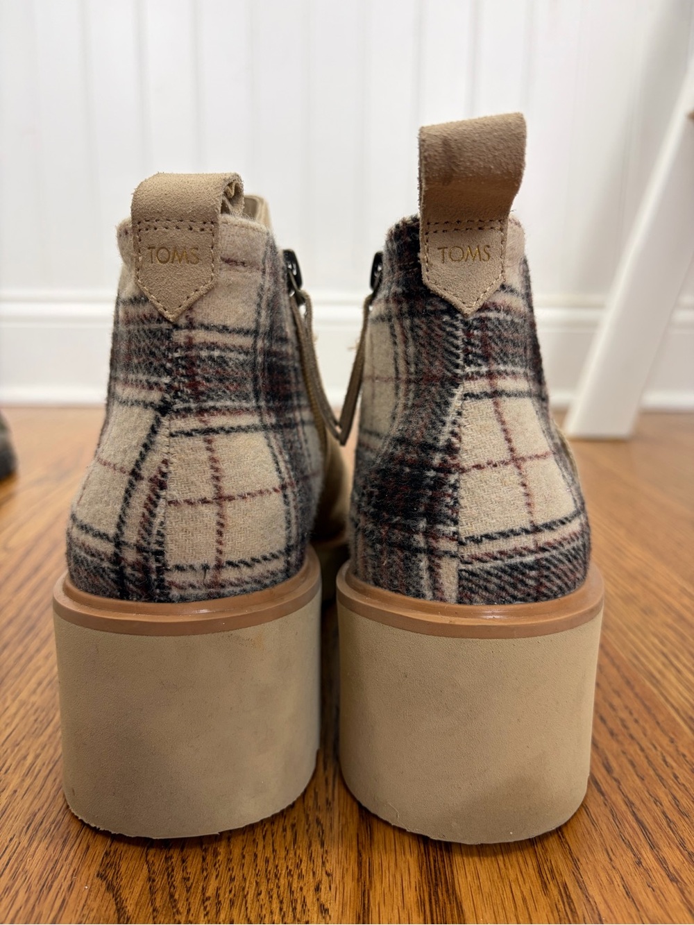 TOMS Maude Wedge Ankle Bootie with Plaid Heel Accent (10) - Picture 5 of 8